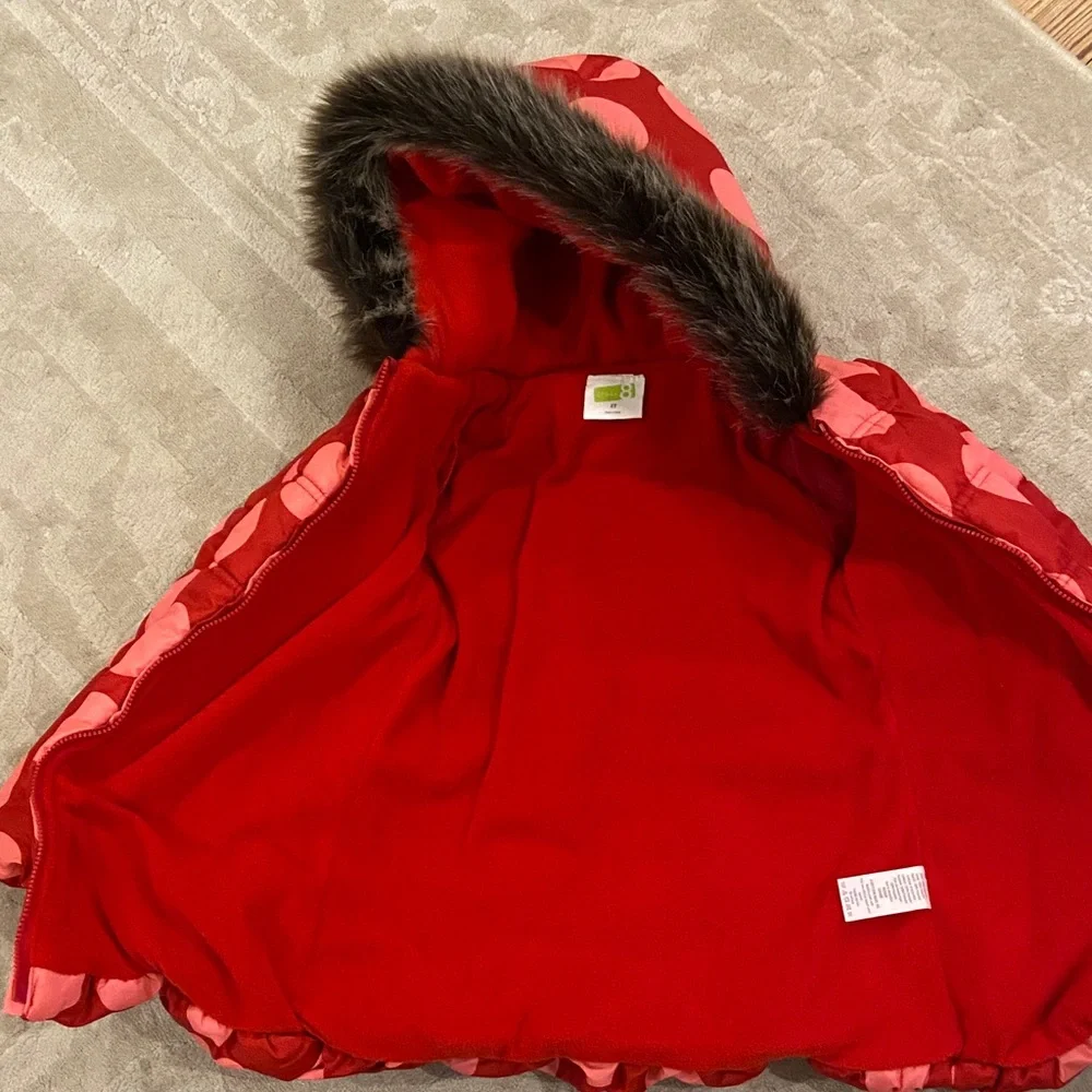 Crazy 8 Puffer Ciat with Pink Dots and Faux Fur Hood Size 5